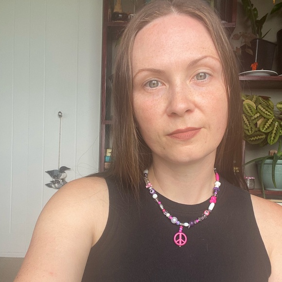 Peace of My Heart Beaded Pendant Necklace Silver Crystal Stone Evil Eye Heart - Picture 8 of 14